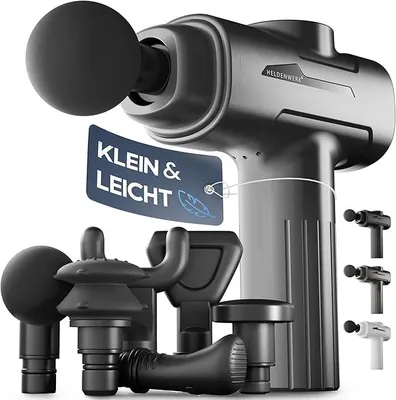 Image de Heroism Pistolet de massage avec 6 têtes de massage - Masseur musculaire 3200 rpm, rechargeable par USB-C - Gris