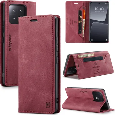 Image de Xiaomi 13 Housse, rétroPolyuréthaneétui en cuir Stand Housse de protection pour Xiaomi 13 Rouge