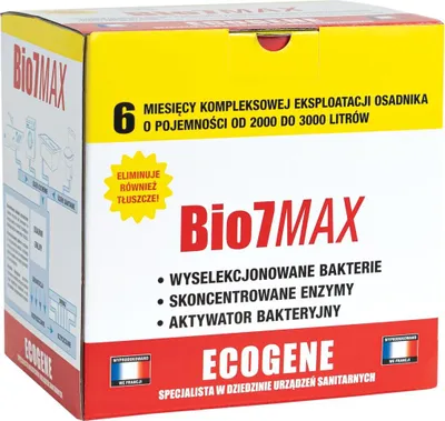 Productafbeelding van Voorbereiding BIO7 MAX voor 6 maanden, speciaal ontworpen voor sedimentatiebakken. Bestaat uit: 6 zakken van 80 gram voor onderhoud en 6 zakken van 80 gram voor vetverwijdering