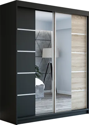 Produktbild von Schwebetürenschrank Kleiderschrank ERO  180 cm Schrank Garderobe Spiegel.Verschiedene Farben (Weiß, Schwarz, Somona). Möbel vom Hersteller!