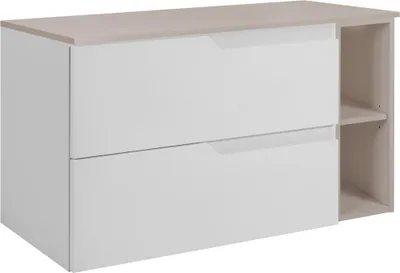 Obrázok produktu pre RODAN | Skriňa pod Umývadlo - Biela a Béžová - 80 cm - S Doskou Stola - 2 Zásuvky - Zavesené - S bočnou Policou - MODERN