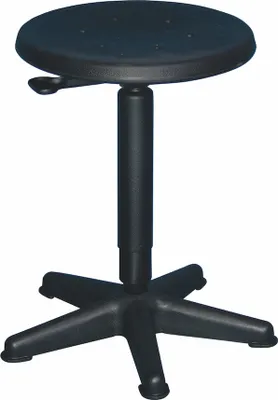 Produktbild von Drehhocker Atlanta | Sitzhöhe 44-63cm | Ø 44cm | Tragfähigkeit 110kg | Polyurethane-Sitz | Platzsparendes Kunststof-Fußkreuz mit Gleiter | Hebelauslösung | Schwarz