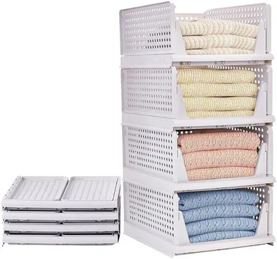 Obrázek produktu pro Čtyři stohovatelné úložné boxy, bílé, na oblečení, do skříně, do kuchyně, do koupelny
