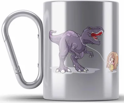Produktbild von Trendation - Coole Edelstahl Tasse Karabiner für Dinofans Dinosaurier Geschenkidee Mädchen Geschenke Lustig (Silber)