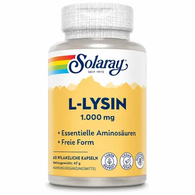 Immagine prodotto di Solaray L-Lisina 1000 mg – 60 capsule vegane – Integratore di aminoacido L-lisina ad alto dosaggio – 500 mg per capsula – in laboratorio