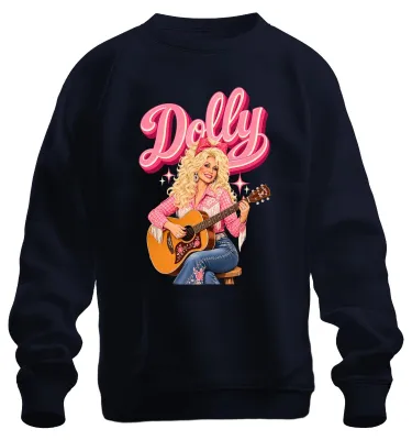 Productafbeelding van Dolly Parton, countryzangeres, gitaar, cowgirl, western sweatshirt, marineblauw, maat M
