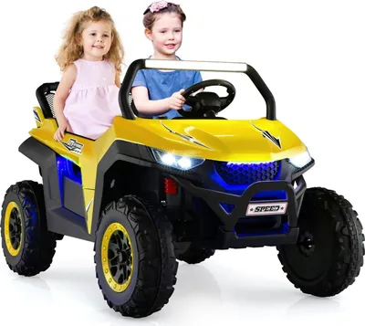 Produktbild von GOPLUS 12V Kinder Elektroauto, 2-Sitzer Kinderfahrzeug mit 2,4 GHz Fernbedienung, Scheinwerfer, Musik & Aufbewahrungstasche, Kinderauto mit Langsam Start für 3-8 Jahren (Gelb)