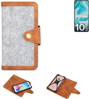 Produktbild von K-S-Trade Handyhülle kompatibel mit Xiaomi Redmi Note 10 Lite Schutzhülle Filz-Hülle Kunst-Leder hellgrau braun (1x)