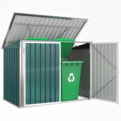 Produktbild von Outsunny Mülltonnenbox Müllbox abschließbar Gerätebox mit Doppeltür Deckel Grün