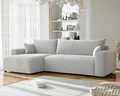 Produktbild von IDOHOME-Gepolstertes Ecksofa PIANO XL mit Schlaffunktion und Bettkasten Cord Sofa Ottomane Universal Schlafsofa Grau Poso 110