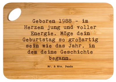 Produktbild von Mr. & Mrs. Panda vesperbrett Spruch 1988 Geburtstag - Transparent - Geschenk, Jahrgang, Brett, Frühstücksbrettchen, Happy Birthday, schneidbrett, Schneidebrett, Alter