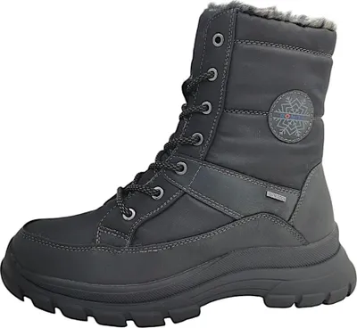 A single gray winter boot is shown against a white background.