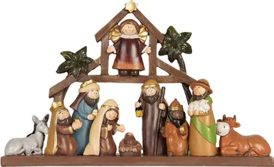 Image de Clayre & Eef Figurine de décoration de Noël Crèche 32x5x20 cm Marron Plastique