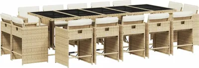 Produktbild von 15-tlg. Garten-Essgruppe mit Kissen Beige Poly Rattan