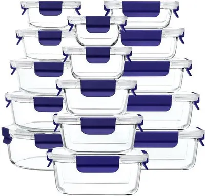 Produktbild von Glas-Maaltijdboxen, 15-teiliges Set, blau, mikrowellen-, gefrier- und spülmaschinenfest