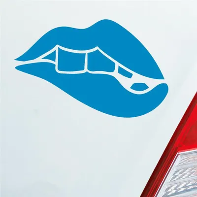 Produktbild von Auto Aufkleber Sexy Lippen Beißen Kussmund Erotisch Devot Shades 15x10 cm Hellblau Sticker Heckscheibenaufkleber