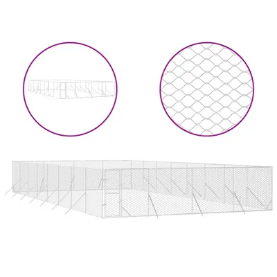Obrázek produktu pro Venkovní psí kotec stříbrný 8 x 16 x 2 m pozinkovaná ocel