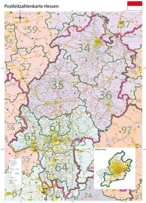 Produktbild von GeoMetro Regional-Karte Hessen Postleitzahlen PLZ (100 x 140 cm)