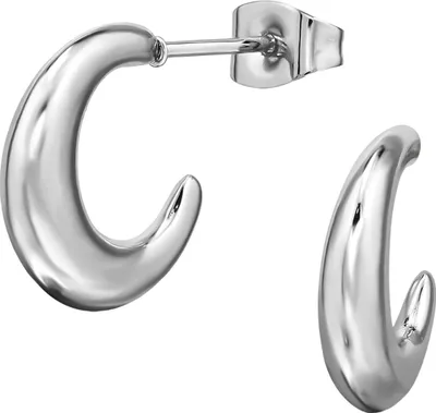 Image de Demi-créoles / boucles d'oreilles à tige en acier inoxydable argenté, taille unique, Maxte