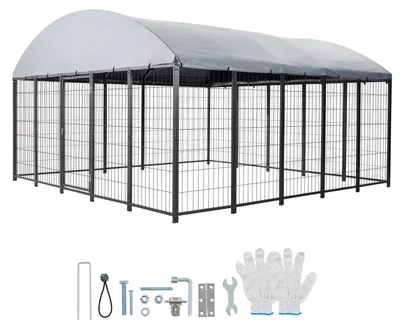 Image de Enclos pour chien SucceBuy 3 x 3 x 1,65 m, cage d'extérieur avec serrure de sécurité, toit résistant aux UV et imperméable, niche, abri pour chien, enclos, enclos extérieur pour grands chiens