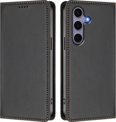 Image de Étui en cuir pour Samsung Galaxy S25 / S24, étui à rabat magnétique en cuirPolyuréthaneavec support, noir