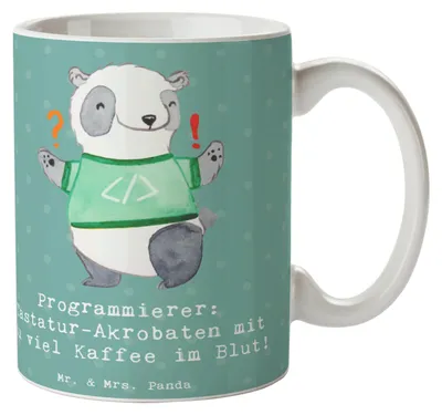 Produktbild von Mr. & Mrs. Panda Tasse Programmierer Kaffeeheld - Meeresbrise - Geschenk, Trinkbecher, Berufspassion, Becher, Akrobat, Beruf, Kaffeebecher, Berufsprodukte, IT, Teetasse