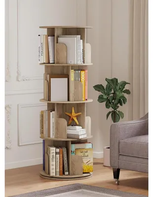 Produktbild von Drehbares Bücherregal Eiche 4-stöckig Eckregal Holz Stehend 46x46x165.5 cm