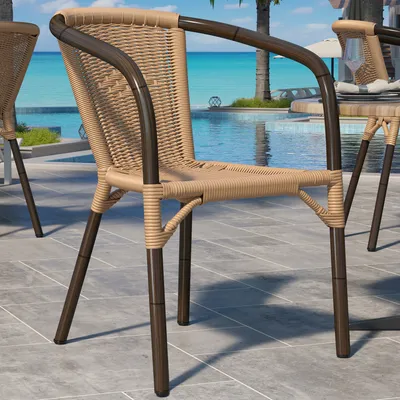 Produktbild von 4er-Set KOS | Bistro Rattanstuhl | Beige | Rattan | Stapelbar | Gastro Rattanstuhl, Outdoor Rattanstuhl, Terrassen Rattanstuhl