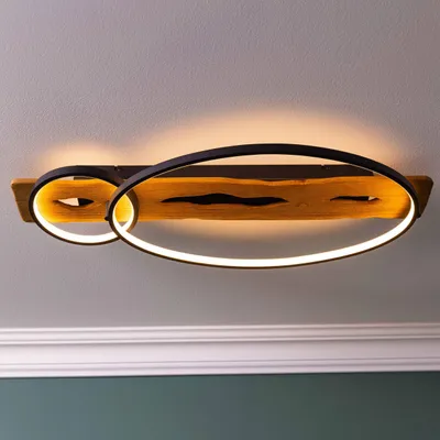 Zdjęcie produktu dla Lampa sufitowa LED, 70 x 30 cm, 3300 lm, z regulacją jasności, drewno sosnowe, czarno-brązowa