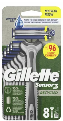 Produktbild von Gillette Sensor3 - wegwerpscheermesjes - recycled 8st