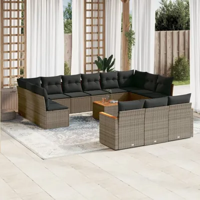 Produktbild von Design 14-tlg. Garten-Sofagarnitur mit Kissen Grau Poly Rattan, Gartenmöbel-Sets 2024 Neu
