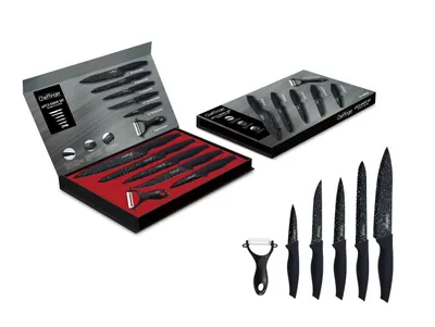 Image de set de 6 couteaux 5 couteaux 1 éplucheur Couteau de cuisine Noir dans boîte pliante avec fermeture magnétique