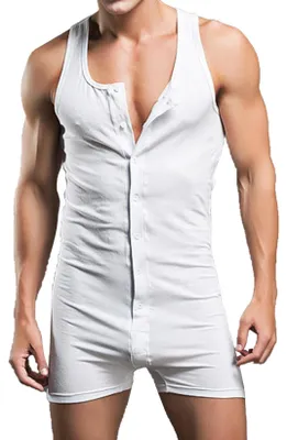 Productafbeelding van Stretch Katoenen Jumpsuit voor Mannen met Knopen en Sportieve Shorts