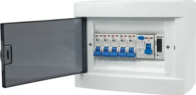 Produktbild von Sicherungskasten Leitungsschutzschalter Stromverteiler Komplett mit "C" LS Schalter FI-Schalter und Zähler 8 Module