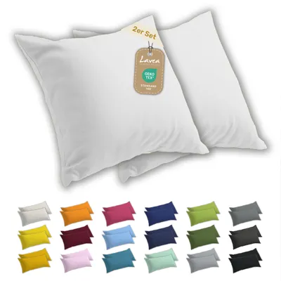 Produktbild von Kissenbezug 80x80 cm Weiß 2er Set Lavea® Baumwolle Dekokissen Bezug