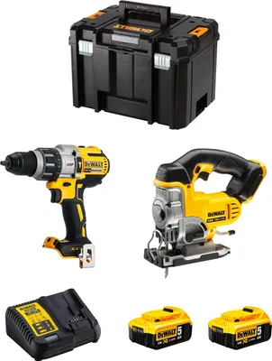 Produktbild von DeWALT Kit DWK213 (DCD996 + DCS331 + 2 x 5,0 Ah + DCB115 + TSTAK VI)