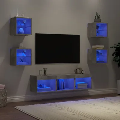Produktbild von 7-tlg. Wohnwand mit LED-Beleuchtung Betongrau Holzwerkstoff