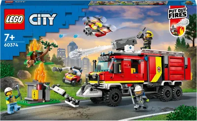 Produktbild von LEGO 60374 City Einsatzleitwagen der Feuerwehr, modernes Feuerwehrauto-Spielzeug mit Löschdrohnen, mit Figuren für Kinder