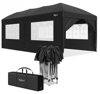 Produktbild von Faltpavillon Partyzelt Gartenpavillon - 3 x 6 m - Schwarz - Mit Seitenwänden
