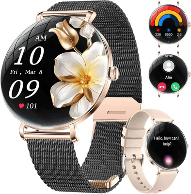 Smartwatch Ultradünn,1.43" Sphärischem AMOLED Smart Watch mit Bluetooth Anrufe,Uhr mit 120+ Sportmodi Pulsuhr Schlafmonitor Schrittzähler,Armbanduhr