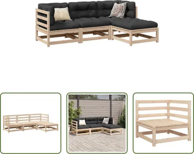 Produktbild von The Living Store 4-tlg. Garten-Sofagarnitur Massivholz Kiefer