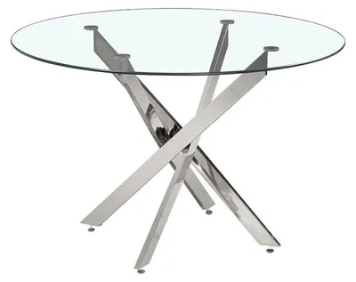 Image de Table à manger CRISTELIA – Ronde Ø120 cm – Plateau en verre – Pieds chromés – Design élégant et moderne
