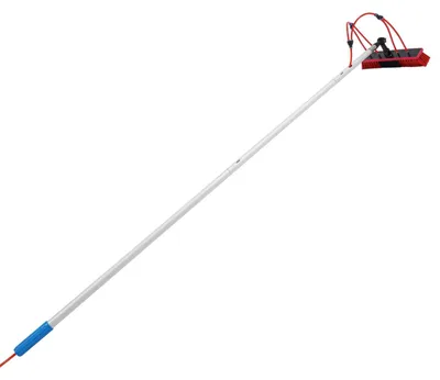 Obrázok produktu pre Čistiaca kefa na solárne panely - Teleskopická čistiaca súprava - Tyč 5 m - Mäkká kefa 35 cm - S prívodom vody a 20 metrovou hadicou - Otočná hlavica kefy o 180° - Hliníková zliatina - Strieborná/červená
