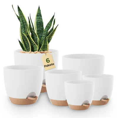 Zdjęcie produktu dla Zestaw 6 doniczek samonawadniających, białe, o wymiarach 12,7 cm - 20,3 cm, z podstawkami