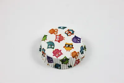 Produktbild von Tartelettförmchen 75x20mm in versch. AusführungeninTartelettförmchen 75x20mm bunte Eulen