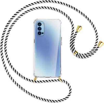 Produktbild von Handykette Backcover-Schutzhülle mit Band (Metall goldfarben) für Oppo Reno5 4G/5G - schwarz/weiß gestreift