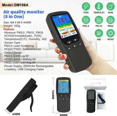 Zdjęcie produktu dla Wewnętrzny przenośny detektor PM2.5 Wielofunkcyjny termohigrometr Domowy cyfrowy detektor powietrza LCD Inteligentny analizator jakości powietrza Monitor zanieczyszczenia powietrza w gospodarstwie domowym