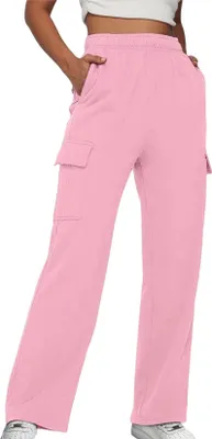 Produktbild von ASKSA Damen Jogginghose Cargohos Waist Freizeithose Weitem Bein Sporthose mit Taschen, Rosa, S