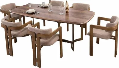 Zdjęcie produktu dla Brązowy zestaw do jadalni z designerskimi tapicerowanymi krzesłami i stołem do jadalni
