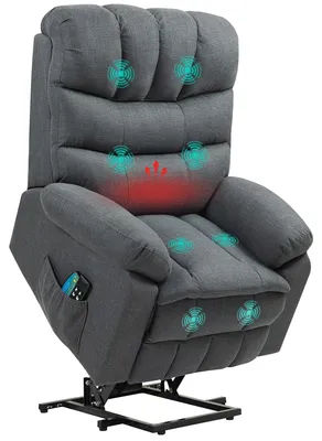 Immagine prodotto di Poltrona alzapersona, poltrona reclinabile elettrica con funzione massaggio, poltrona imbottita con funzione alzapersona, metallo, tessuto, grigio